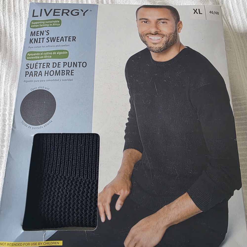 Livergy Men’s Knit Sweater 100% Cotton  Size XL 46/48 Crewneck NEW